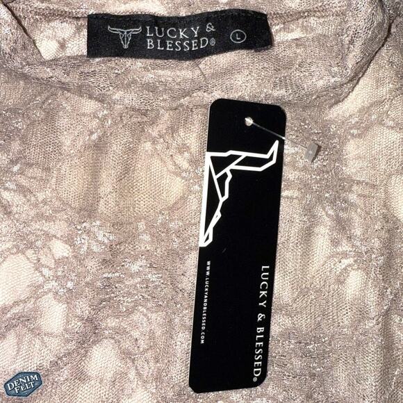 Lucky & Blessed Taupe Long Sleeve Lace Mini Dress S/M/L - Western Chic NEW - Picture 8 of 9